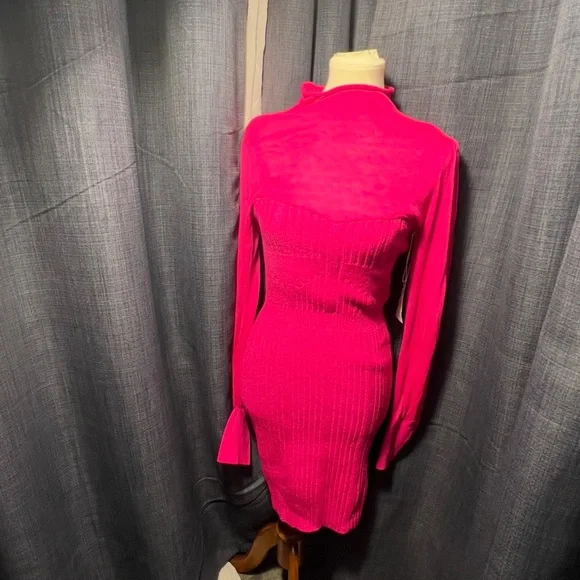 Anthropologie Long Sleeve Fuchsia Knit Dress NWT - Picture 2 of 5